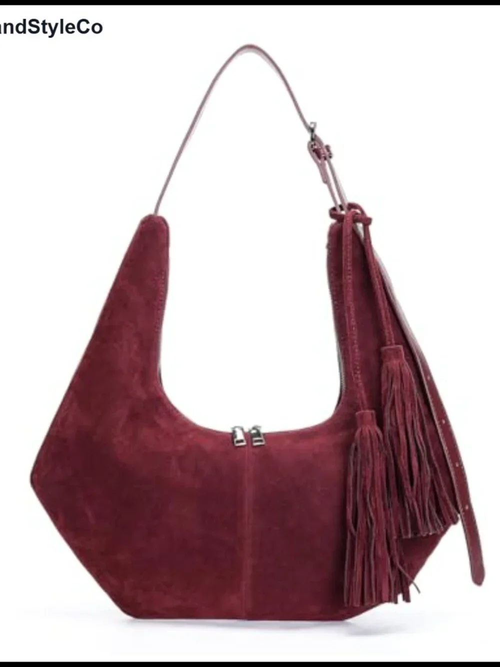 Faux Suede Tassel Slouchy Crescent Hobo Shoulder Bag for Women